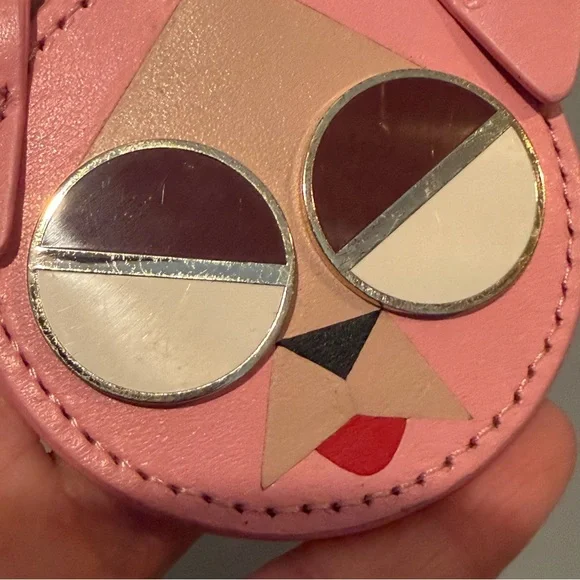 Kate Spade Spademals Rococo Pink Mod Dog Leather Dangle Keyring Bag Charm GUC - Picture 7 of 10